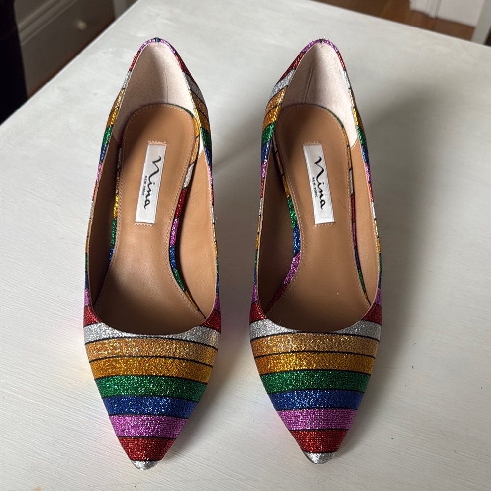 Nina Rainbow Heels with Glittery Elegance